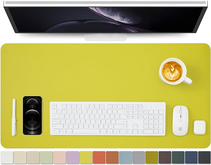 Leather Desk Mat - Non-Slip PU Desk Pad for Office and Home - Desk Organization and Accessories - Ideal for Large Mouse Pad and Desk Mats on Top of Desks (Lemon Yellow,31.5"x 15.7")