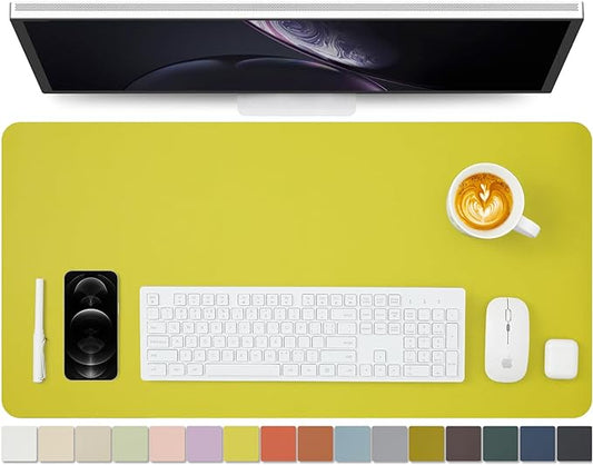Leather Desk Mat - Non-Slip PU Desk Pad for Office and Home - Desk Organization and Accessories - Ideal for Large Mouse Pad and Desk Mats on Top of Desks (Lemon Yellow,31.5"x 15.7")