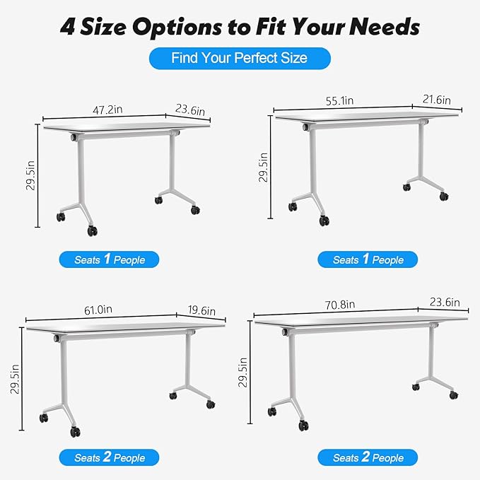 Goakwwuz Conference Room Table, Folding Conference Tables,Thicken Grey Tabletop,Flip Top Wooden Seminar Meeting Room Table for Conference Room Offices (2, White, 61.0“)