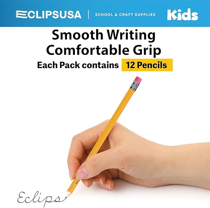 E-CLIPS USA Pre-Sharpened Pencils Bulk Pencil #2 School Supplies Bulk Number 2 pencils Office Supplies Bulk 12 Pencil Per Box (80 Pack)