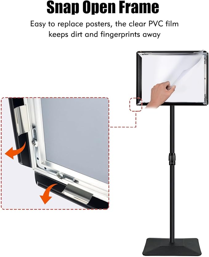 Golemas Adjustable Sign Stand for Display, with Upgraded Iron Base, Pedestal Floor Signage Stand Holder for Outdoor or Indoor Advertising (11 x 17, Black, 3Pack)