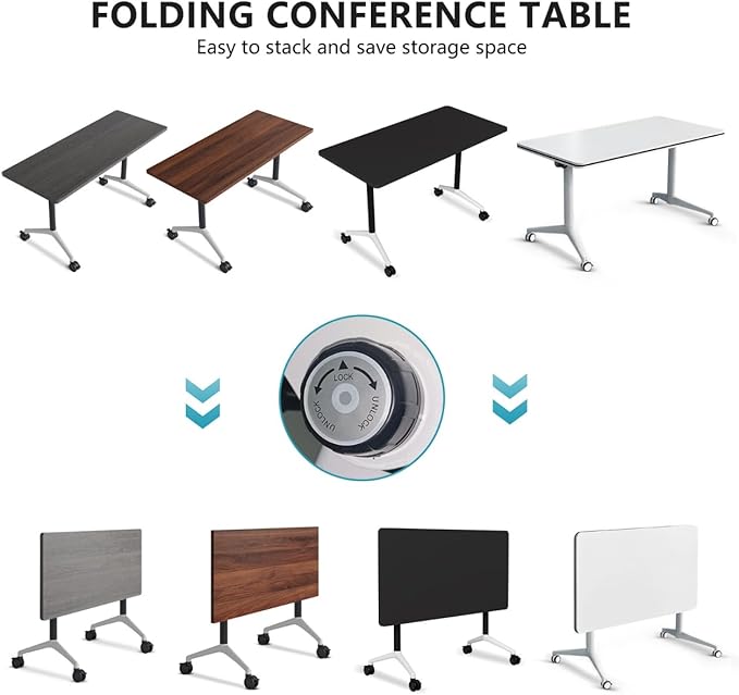 Goakwwuz Conference Room Table, Folding Conference Tables,Thicken Grey Tabletop,Flip Top Wooden Seminar Meeting Room Table for Conference Room Offices (6, Black+White, 47.2“)
