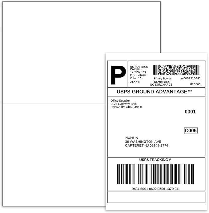 BESTEASY 1000 Half Sheet Self Adhesive Shipping Labels, Laser/Ink Jet White Blank Shipping Labels 8.5" x 5.5" Address Labels (500 Sheet Total 1000 Labels)
