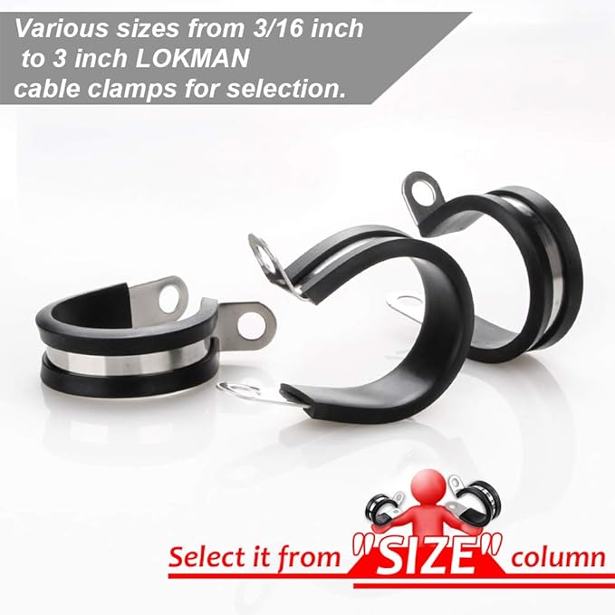 LOKMAN 20 Pack 1 Inch Stainless Steel Cable Clamp, Rubber Cushioned Insulated Clamp, Conduit Wire Holder Strap Clips for Tube, Pipe or Wire Cord Installation