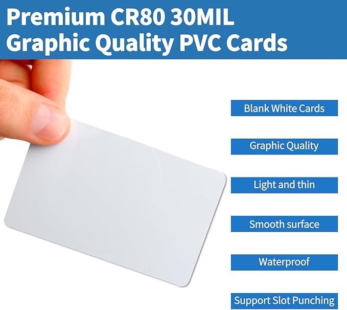 55 Pack - Premium Blank PVC Cards for ID Badge Printers - Premium Quality White CR80 30 Mil (CR8030) by KLMNDUO - Compatible with Most Photo ID Badge Printers(White)