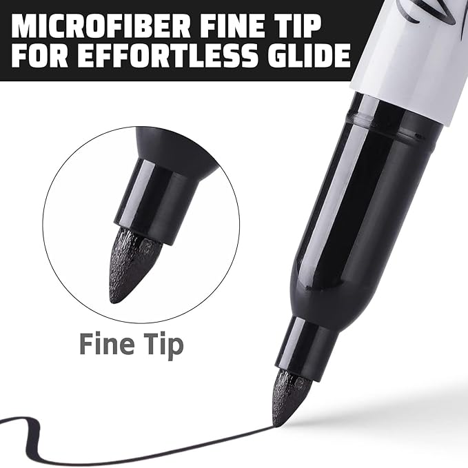 36 Pack Permanent Markers Fine Tip, Black Permanent Marker Pens for Office, School & Home, Waterproof, Smear-Proof, Quick-Drying