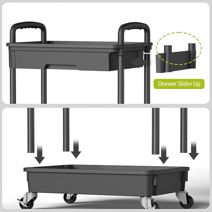 Sorgion 3 Tier Rolling Cart Organizer,Laundry Room Bathroom Organizers and Storage Office Shelves Mobile Shelving Unit Kitchen Trolley Cart with Wheels for Art,Craft,Diaper,Bedside,Snack(Black)