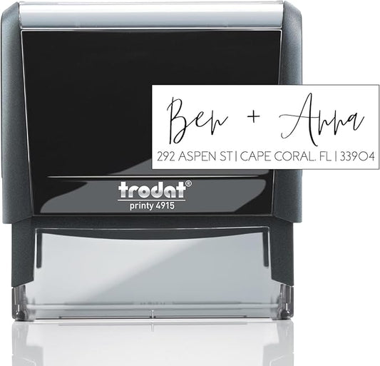 Self Inking Modern Address Stamps | Custom Return Address Stamper (Modern Brush Script, Xtra Wide)
