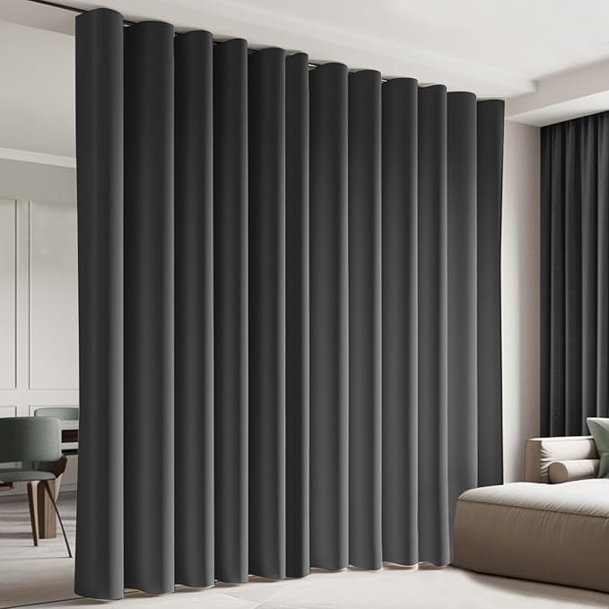 Cbsroro Room Divider Blackout Curtain Track Curtains Wall Dividers Panels Screen for Living Rooms Bedroom Office Privacy Partition Separation, W180 × L108 Inch,1 Panel, Black