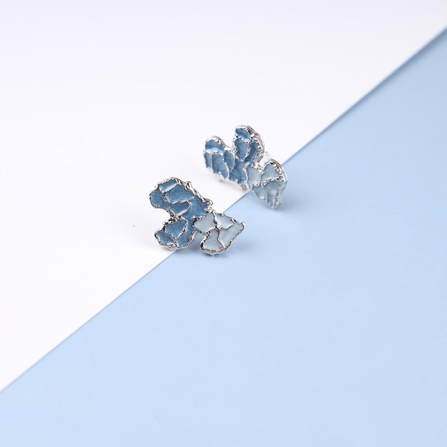 Vintage Blue Heart Stud Earrings Acrylic Heart Earrings Resin Blue Heart Earrings Double Love Heart Earrings Jewelry for Women