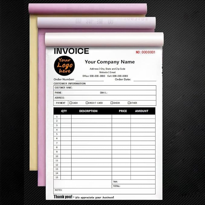 Personalized Invoice Book Custom 2 Part/3 Part Receipt Book Quote Estimate Order Forms Carbonless Form with Your Company Name Logo Address,2-10 Books (Style 16)