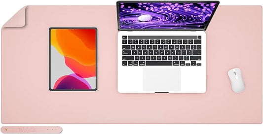 Wolaile PU Leather Desk Pad Blotter,Light Pink Waterproof Office Desktop Mat for Women,36x17in Non-Slip Large Mouse Pad Writing Protector