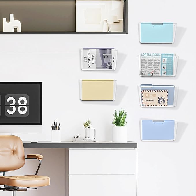 SUPEASY Clear Acrylic Single Pocket, Large Plastic Hanging Wall Mount File Holder Wall File Organizer for Mails, Document, Magazine, Letter Size for Office Home, 6 Pack
