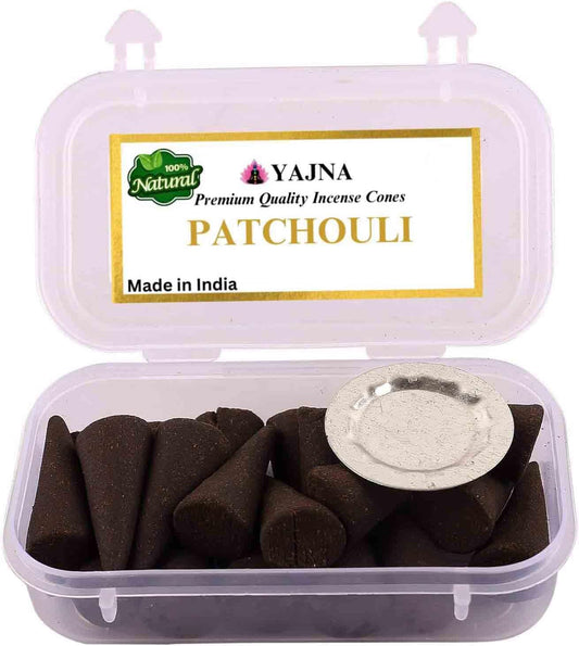 Yajna Patchouli 100%-Natural-Incense-Cones Handmade-Hand-Dipped Organic-Chemicals-Free for-Purification-Relaxation-Positivity-Yoga-Meditation The-Best-scents (60 Count)