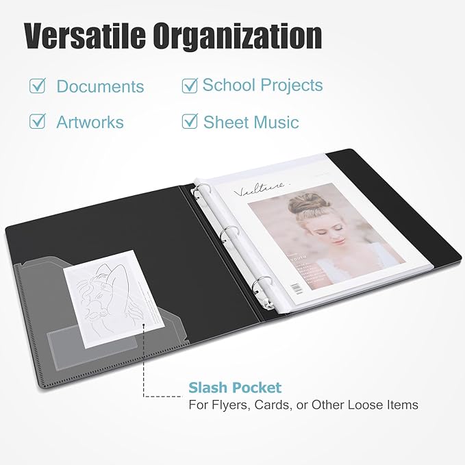 Uquelic 80-Pocket Binder with Plastic Sleeves for Letter/A4 Size(11" x 8.5"), Silver Rose Printed Cover, Document Binder Organizer for Papers, Certificates and Artwork with Macaron PP Divider Pages