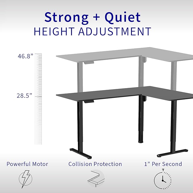 VIVO Electric Corner 63 x 47 inch L-Shaped Standing Desk, Memory Height Adjustment, Black Top White Frame, DESK-E3CTWB-47