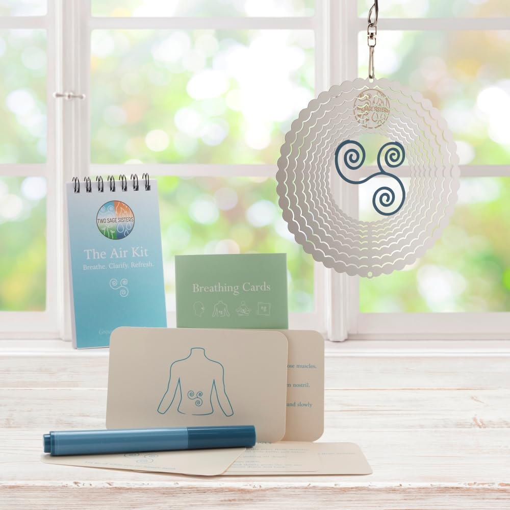 The Air Kit by Two Sage Sisters - Self Care Kit with Airspinner, Breathing Cards, Notebook, and Marker, Pamper and Self Care Gifts for Women, Womens Care Package for Mindfulness and Relaxation