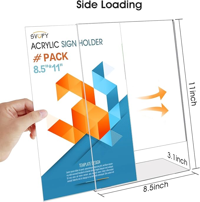 SVOPY 3 Pack Acrylic Sign Stand Holders, 8.5 x 11 Clear Plastic Table Paper Display Stand, Suit for Displaying Posters, Picture, Flyers, Menu