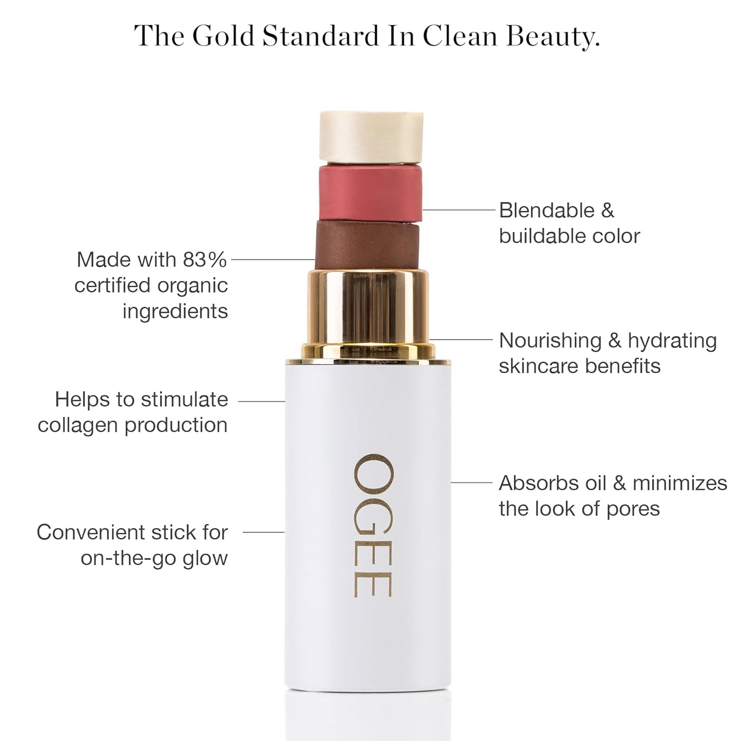 Ogee Face Stick Trio - Golden Contour Stick Makeup Collection - Certified Organic Bronzer, Blush Stick, and Highlighter Stick for a Flawless Look