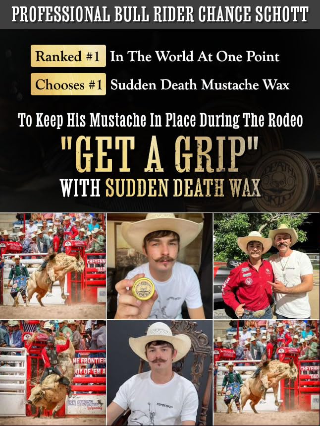 Mustache Wax Strong Hold Grooming For Men | Sudden Death Moustache & Beard Wax 1oz Tin | Perfect For Handlebar Mustaches By Death Grip | No Heat Source Required