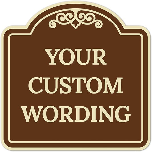 Custom Decorative Sign, Personalized Metal Sign for Business, Driveway, Home, Airbnb, Office Door Plaque, Brown Background Sign, 18x18 Inches, ACM, Fade Resistant, Made in USA by Sigo Signs