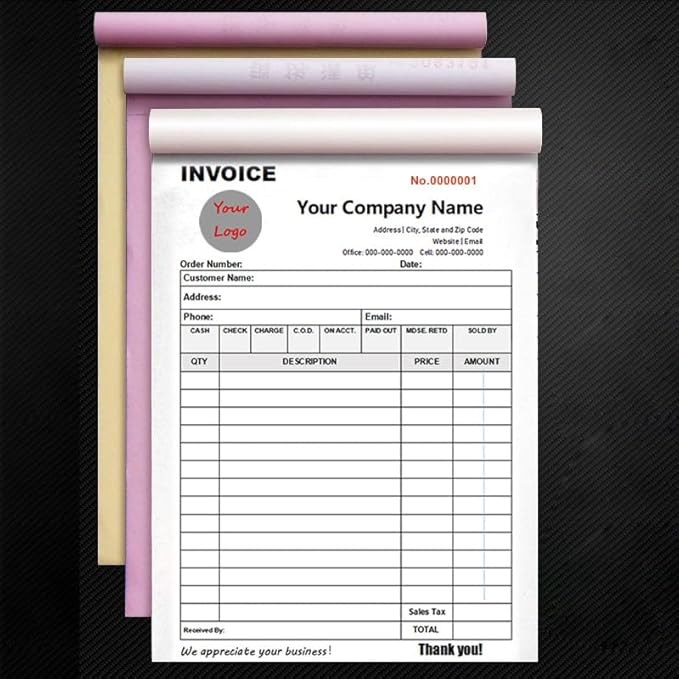 Personalized Invoice Book Custom 2 Part/3 Part Receipt Book Quote Estimate Order Forms Carbonless Form with Your Company Name Logo Address,2-10 Books (Style 7)