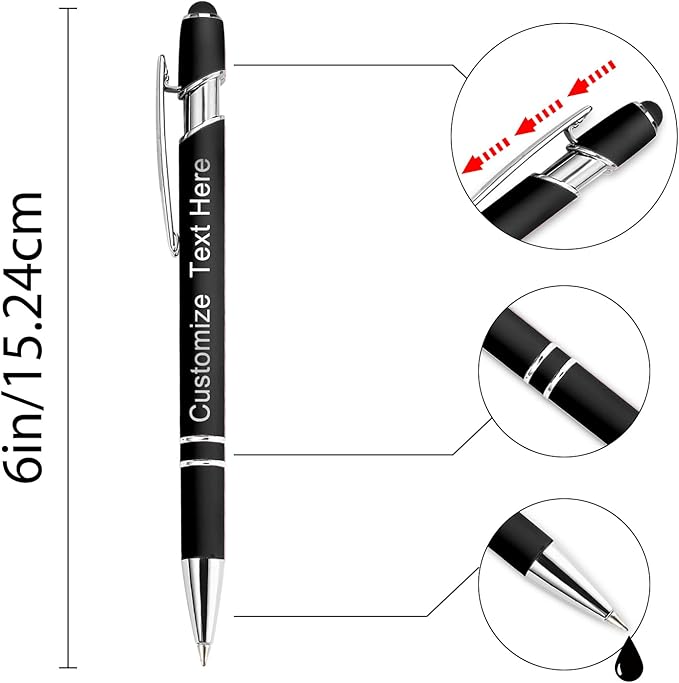 Custom Pens Bulk Personalized Ballpoint Pen with Stylus Tip Customized Engraved Pens with Name Logo Soft Black Ink with Touch Metal Office for Business Office Teacher School Corporate Gifts White