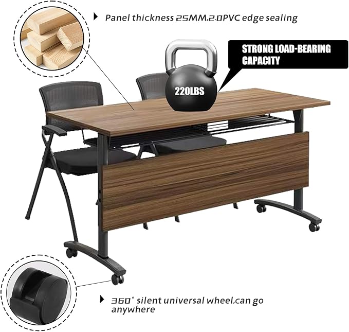 Foldable Conference Table,Modern Mobile Meeting Table with Silent Wheels,Mobile Training Tables for Training Rooms,Rolling Conference Room Tables for Office,Classroom (6pack 61 * 21.6 * 29.5)