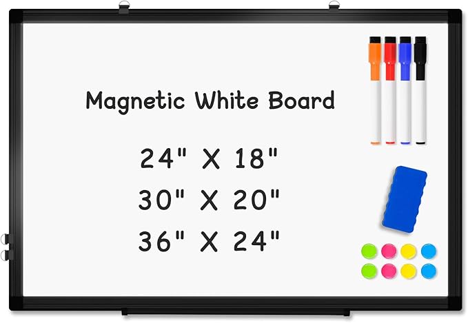 AMUSIGHT Double-Sided Magnetic Whiteboard, 30" x 20" Dry Erase Board Black Aluminum Frame for Wall, White Board Dry Erase Marker Board for Kitchen, Memo, School, Home, Office