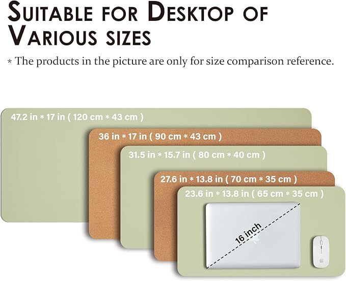Cork Desk Mat - Dual-Sided Desk Pad for Office and Home - Desk Organization and Accessories - Ideal for Large Mouse Pad and Desk Mats on Top of Desks(Light Green,36"x 17")