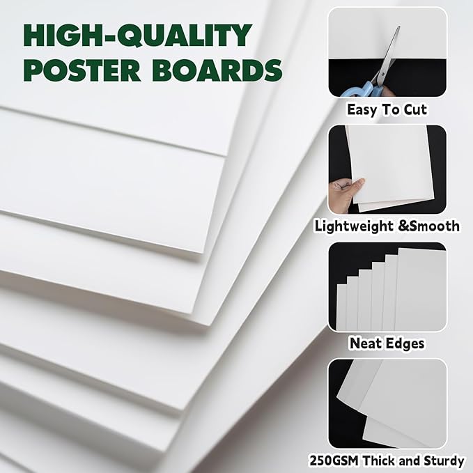 TUXIYA 50 Pack White Poster Board,11" x 14" White Poster Paper Bulk,250GSM/92LB Heavy-Weight Blank Poster Board for Arts,Craft,Projects Presentations,Drawing Scrapbooking