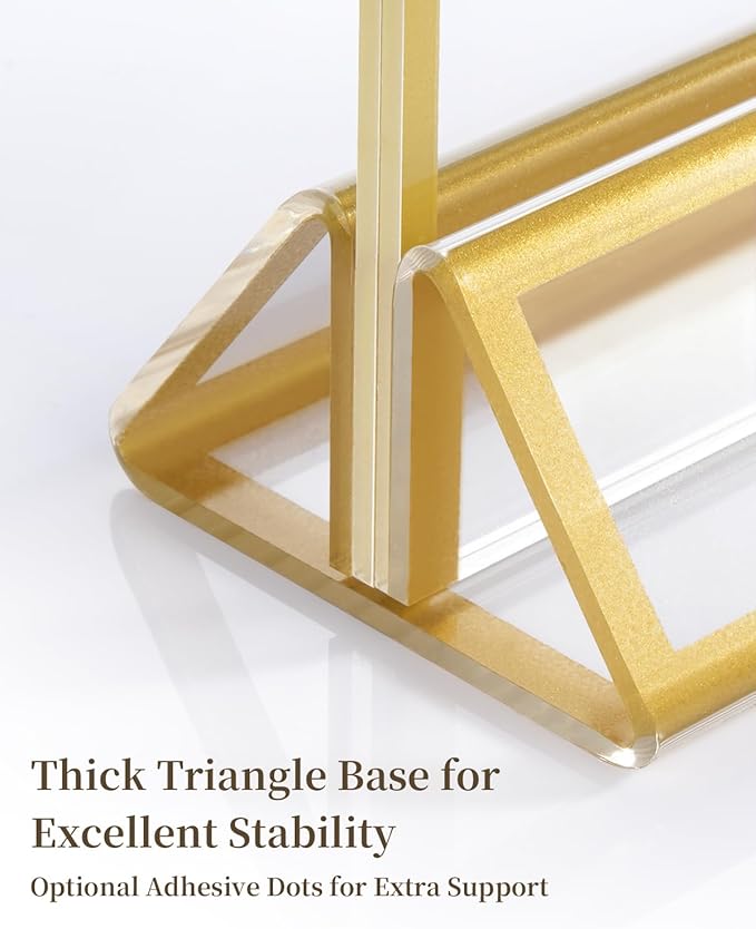 Dynta Acrylic Sign Holder 8.5x11 8pck Clear Table Display Stands Double Sided Table Sign Holders, Menu Holder for Wedding, Party, Office, Store, Home Use (Gold Frame)