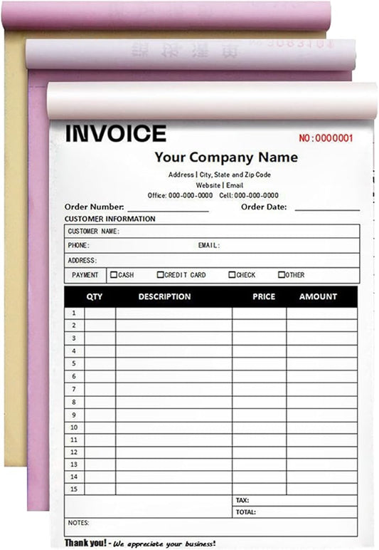 Custom Invoice Book in 3-Part /2-Part Receipt Book with Carbon Copies Personalized Carbonless Service Invoice Form Books Sales Order Book with Company Name Logo Address,E-Invoice Book
