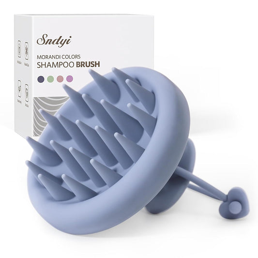 Sndyi Silicone Scalp Massager Shampoo Brush, Hair Scrubber with Soft Silicone Bristles, Scalp Scrubber/Exfoliator for Dandruff Removal, Wet Dry Scalp Brush for Hair Growth & Scalp Care, Gray Blue