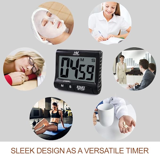 HOME MOST 2-Pack Large Display Kitchen Timer - 3" Digital Timer Magnetic Back Loud Alarm - Black Cooking Timers for Kitchen Teachers Students Games Meetings - Sports Timers for Workouts Exercise