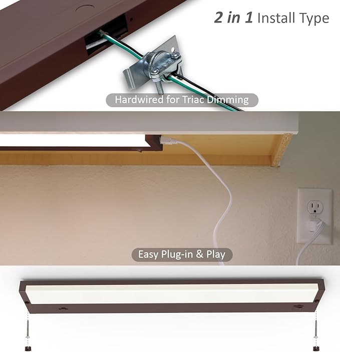 Leetdud LED Under Cabinet Lighting Hardwired or Plug in, 40 Inch 20W, Dimmable 5 Color 2700K/3000K/3500K/4000K/5000K, Linkable Eyes Care Design Counter Lights for Kitchen, Sink, ETL Listed, Bronze