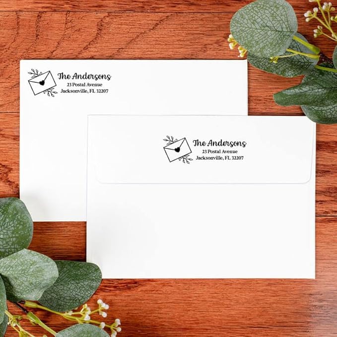 Custom Floral Address Stamp | Choose from 12 Designs | Multiple Ink Color Options | Envelope Return Address Stamp for Couple or Family (Design 3, Extra Large)