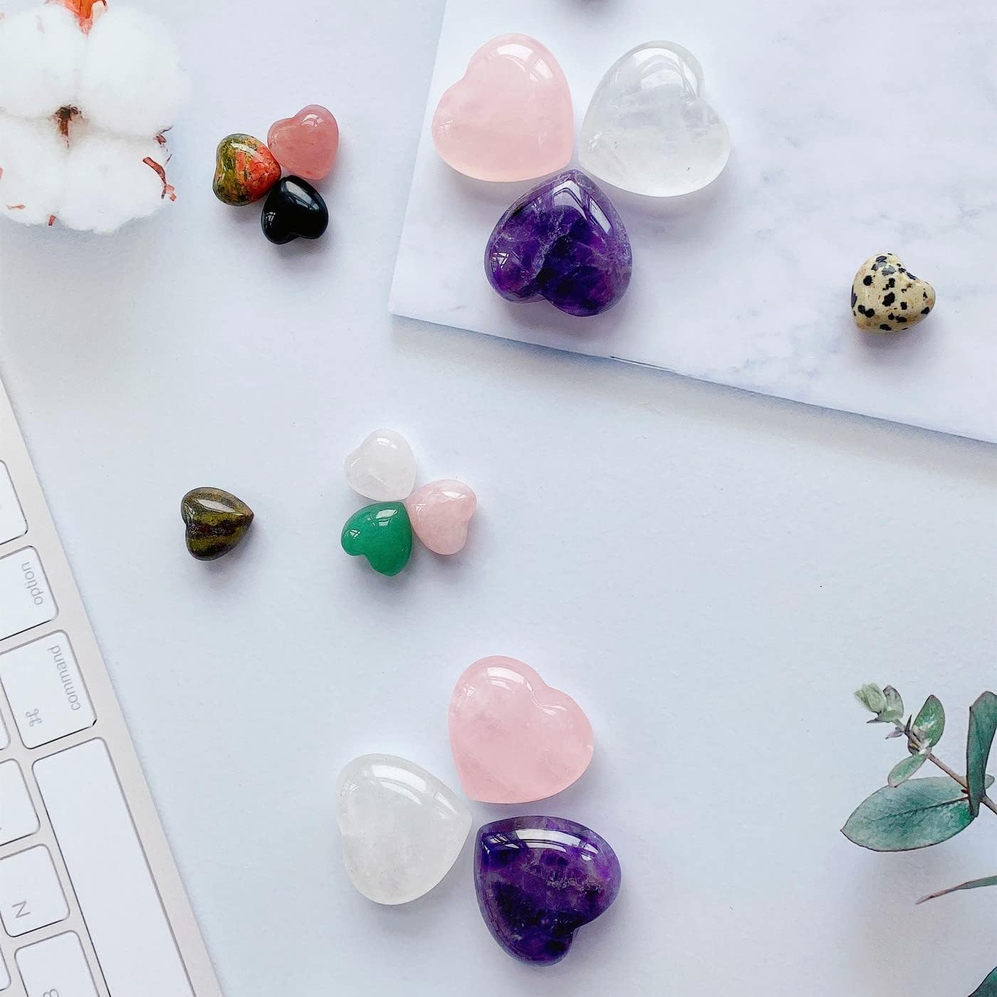 QINJIEJIE 1.2" Large Heart Crystals Rose Quartz Amethyst Healing Clear Crystal Heart Shape Love Stones Gemstones Stone Polished Thumb Gemstones Therapy Reiki Energy Balancing Gifts 3 Pcs