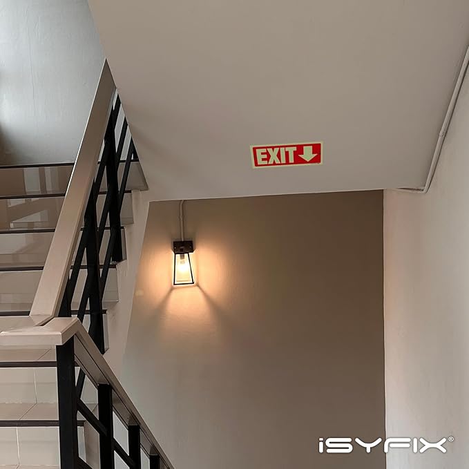 iSYFIX Exit Signs with Directional Down Arrow - 2 Pack 12x4 Inch Glow in the Dark for Business, School, Office, Warehouse - Durable 40 Mil Polystyrene, UV Laminated, Waterproof, Scratch & Fade Resistant