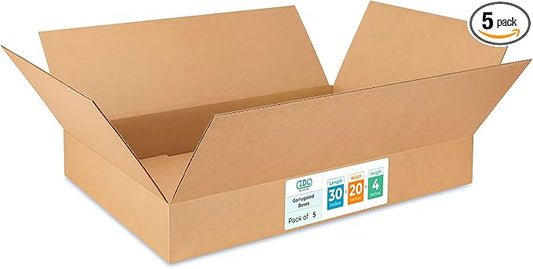 Large Shipping & Moving Boxes 30 x 20 x 4 inches (5-Pack) - Extra Strength 200 lb vs Regular - Corrugated Strong Moving Boxes - Packing Box for Moving Large Volumes by IDL Packaging