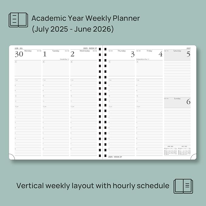 POPRUN Planner 2025-2026 (Large - 8.5'' x 10.5'') Academic Weekly Calendar (July 2025 - June 2026) with Hourly Time Slots, Monthly Tabs, 100GSM Thick Papers, Spiral Leather Cover - Night Sky Blue