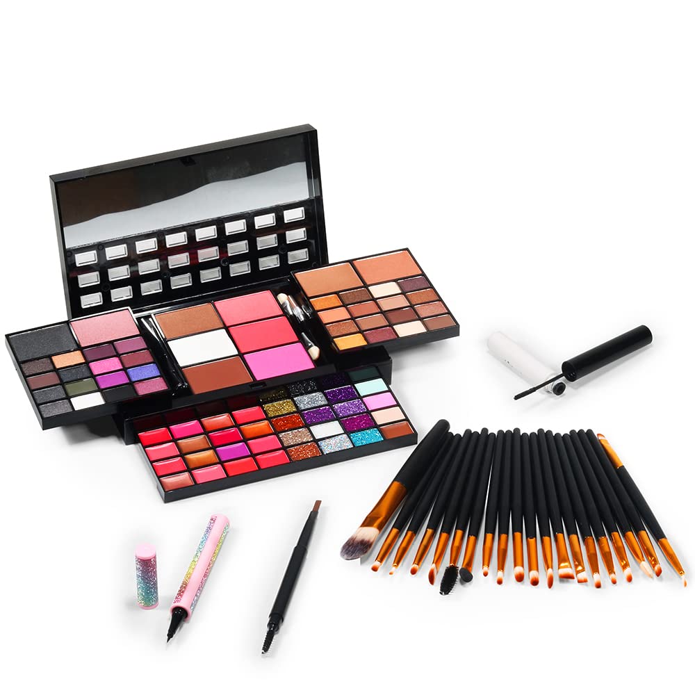 Beginner Makeup Kits For Teenagers All In one Makeup Palette 74 Color Makeup Set For Women Girls Included Eyeshadow Lipstick Lipgloss Kits Blush Foundation Mascara Liquid Eyeliner Pencil Make up Brushes