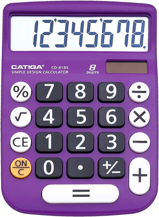 CATIGA Desktop Calculator 8 Digit with Solar Power and LCD Display, or Home, Office, School, Class and Business, 4 Function Small Basic