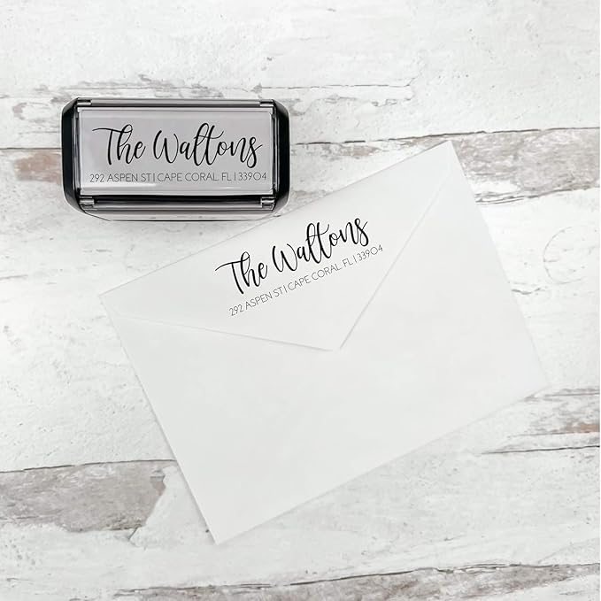 Self Inking Modern Address Stamps | Custom Return Address Stamper (Playful Script, Large)