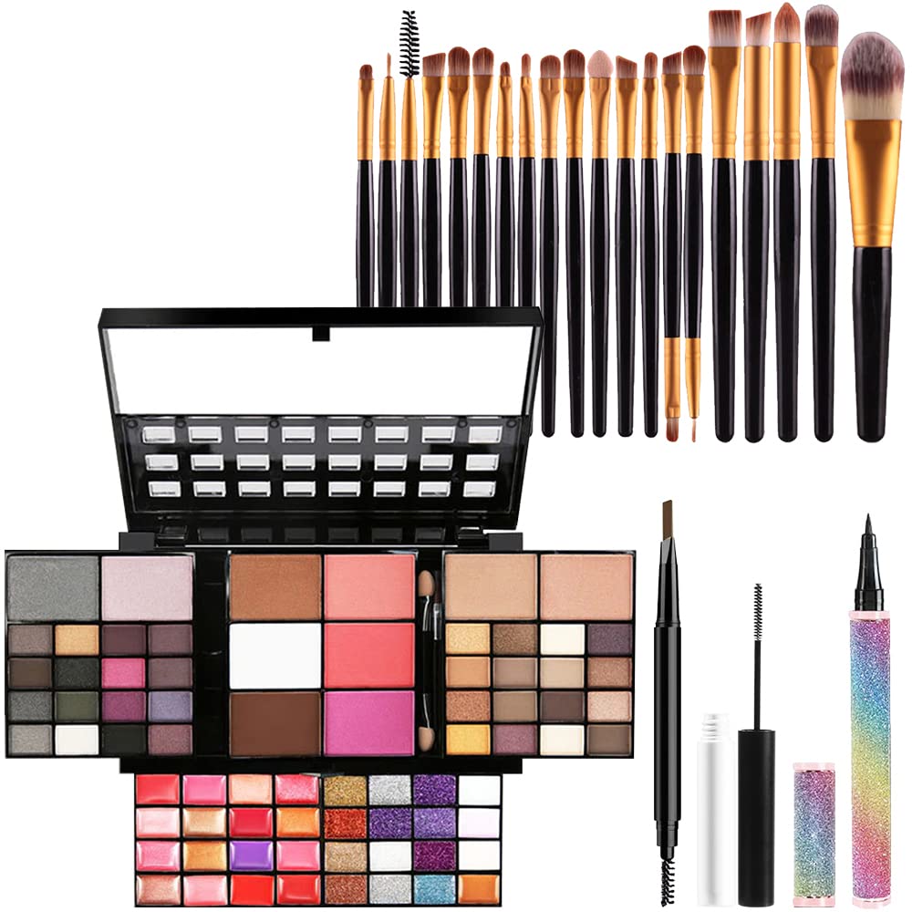 Beginner Makeup Kits For Teenagers All In one Makeup Palette 74 Color Makeup Set For Women Girls Included Eyeshadow Lipstick Lipgloss Kits Blush Foundation Mascara Liquid Eyeliner Pencil Make up Brushes
