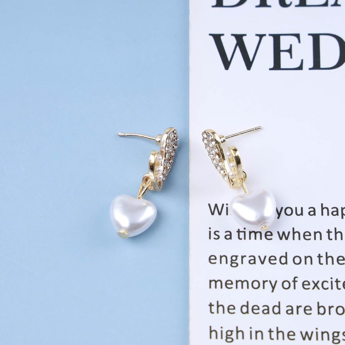 Vintage Pearl Heart Drop Earrings Rhinestone Pearl Stud Earrings Gold Cz Pearl Heart Earrings Crystal Heart Dangle Earrings Jewelry for Women