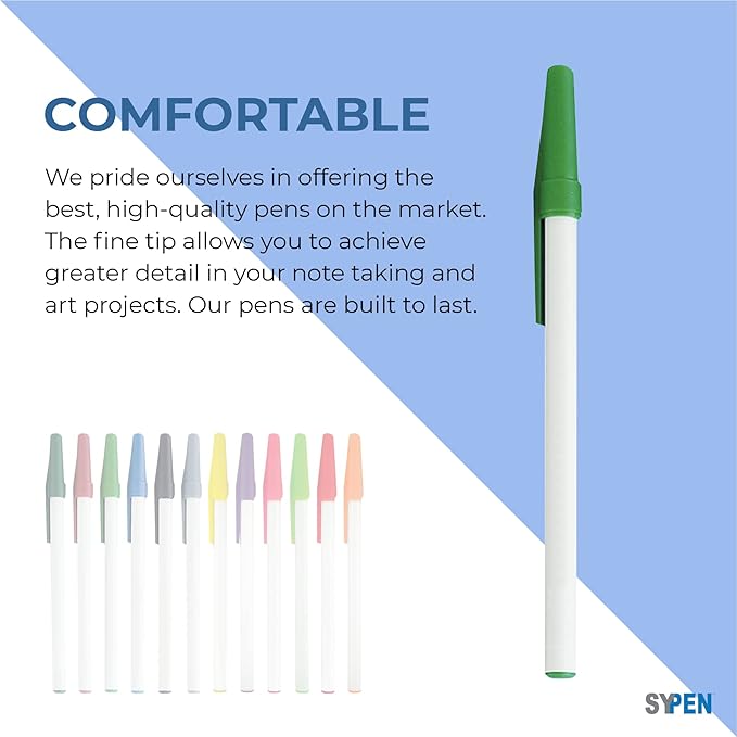 SyPen Personalized Stick Pens With your Custom Logo or Text-500 Pack Bulk-for Businesses, Parties, and Events, Custom Printed Slim Ballpoint Pens with Cap, Black, Black Ink