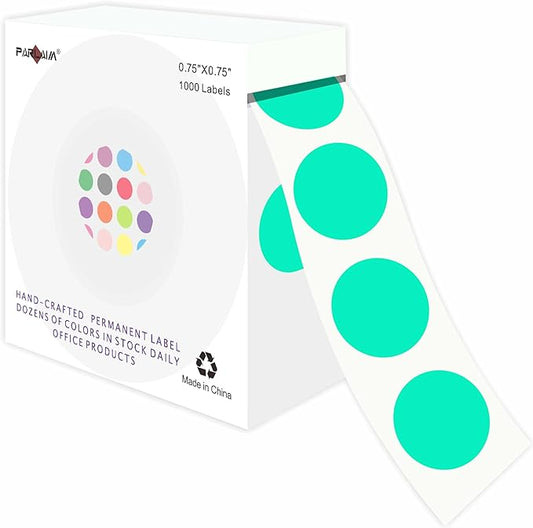 PARLAIM 3/4 Inch Roll Color Coding Labels,1000 per Roll Round Permanent Adhesive Color Coding Circle Dot Stickers for Office Home (Aqua)