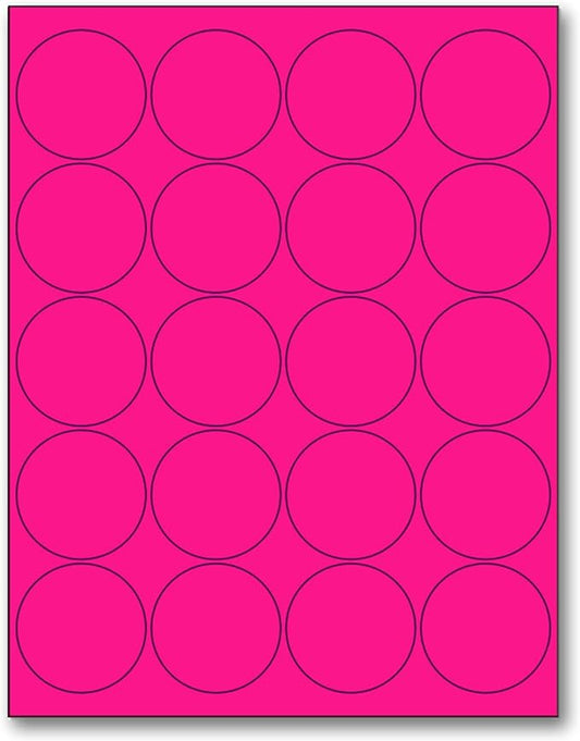 NextDayLabels - 8-1/2 x 11" Neon Color High Light Fluorescent Labels for Laser & Inkjet Printer (Pink Fluorescent, 2" Round - 20 Per Page | 500 Labels)