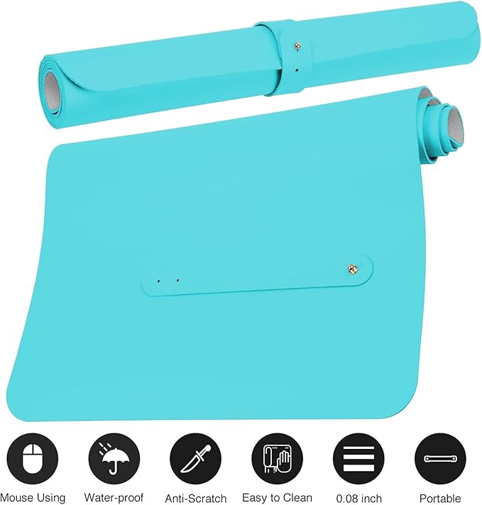 Boutilon Leather Desk Pad Protector,Non-Slip Mouse Pad,Laptop Desk Pad,Office Mouse Mat,Waterproof Leather Desk Blotter,Desk Writing Pad for Office and Home (L-Bright Blue,35"x 17")
